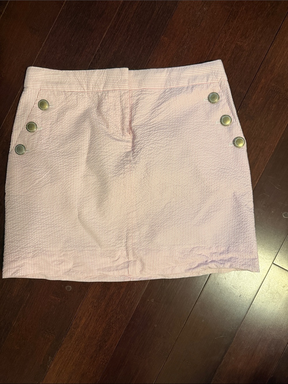 J. Crew Light Pink Seersucker Mini Skirt with Button Details